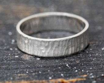 Al Rihla Ring, 9ct White Gold, in 2mm, 4mm or 6mm Width, Hand Forged, Handmade White Gold Wedding Ring, Celebrating the Journey Ahead
