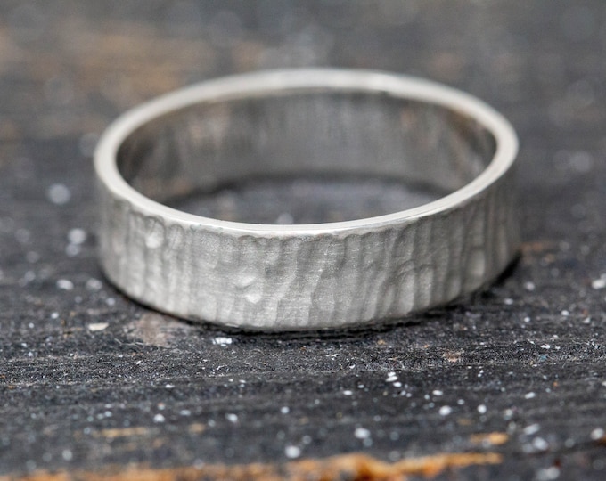 9ct White Gold Wedding Ring Set with Rustic Sand Dune Texture, Handmade Wedding Rings, Hand Forged Wedding Rings, Wedding Band, Unisex Ring