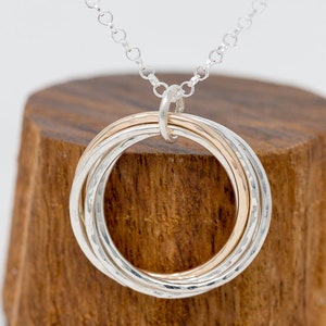 Solid 9ct Gold&Sterling Silver Circles Necklace|5 Circles Necklace|50th Birthday Gift|Boho Necklace|Gift for her|Gift for Mother