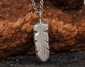 Handmade Sterling Silver 3D Angel Feather Pendant Necklace, Oxidised, Silver Feather Necklace, Gift for Her