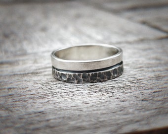Contrarium Ring, Sterling Silver, 6mm Wide, Handmade Sterling Silver Rustic Textured Ring, Handforged, Unisex, Gift for Him, Gift for Her