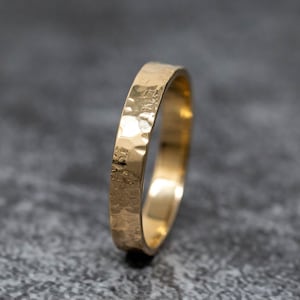 Iter Ring, 9ct Yellow Gold, 4mm Wide, Hand Textured Gold Ring, Unconventional Wedding Ring, Hammered, Embossed, Unisex, the Journey Ring