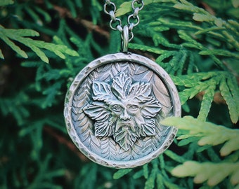 Handmade the Green Man Sphere Necklace, in Solid Sterling Silver, Talisman Necklace, Unisex