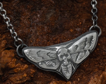 Noctua Mortem Necklace, Handmade Sterling Silver Death Moth Pendant, Gothic Talisman Necklace, Skull Moth Jewelry, Magical Gift for Her