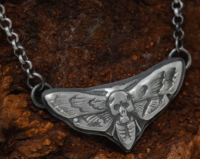 Handmade Sterling Silver Death Moth Necklace, Death Moth Necklace, Gothic Necklace, Death Head Moth Necklace, Gift for Her