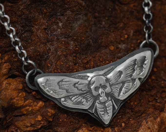 Noctua Mortem Necklace, Handmade Sterling Silver Death Moth Pendant, Gothic Talisman Necklace, Skull Moth Jewelry, Magical Gift for Her