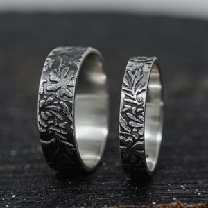 Vinea Ring Set, in Sterling Silver, 4mm+6mm Wide, Vine Ring Set, Nature Inspired Wedding Rings, Promise Rings, Botanical, Made to Order