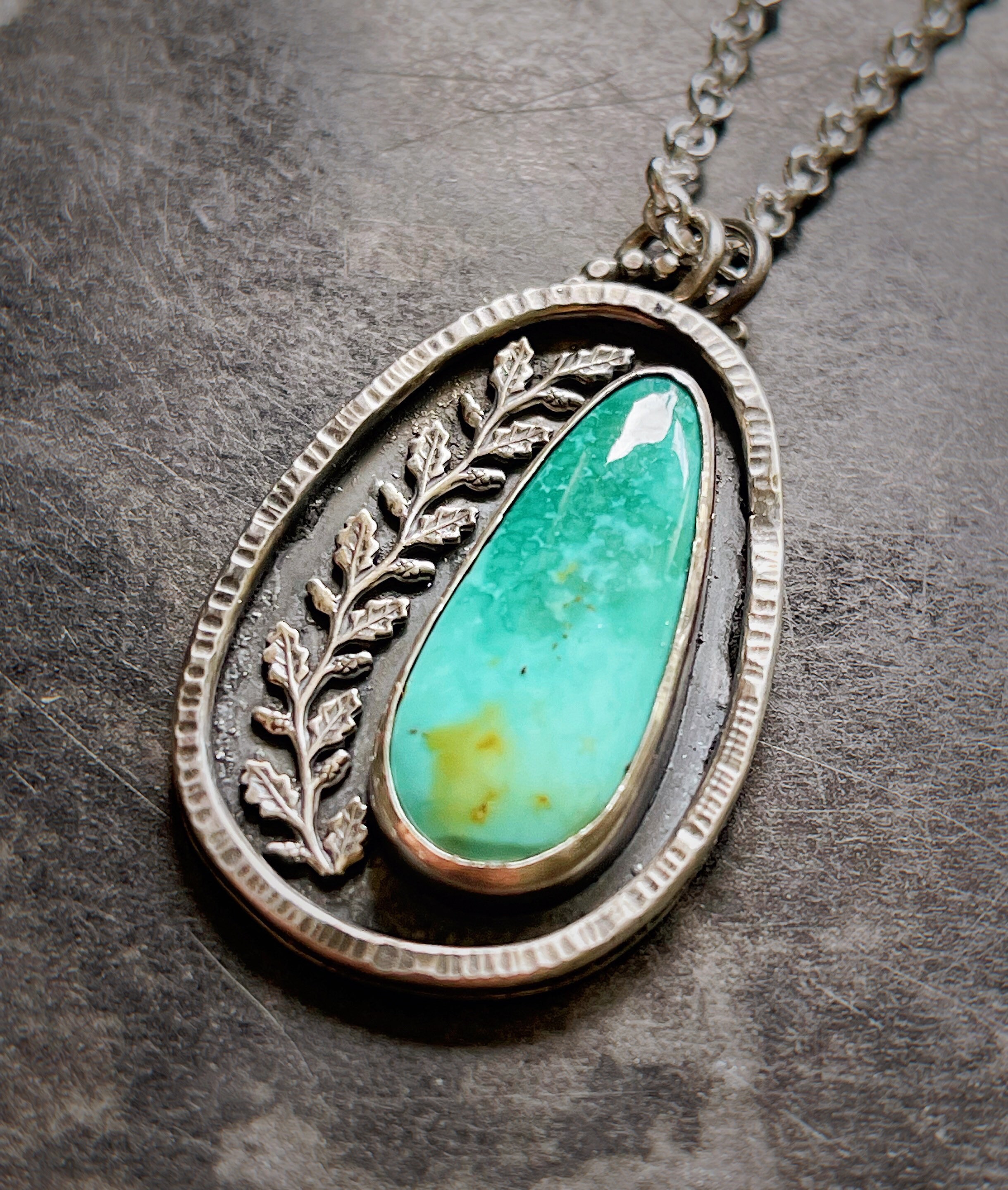 Turquoise Short Pendant Handmade by Delia Langan Jewelry Sterling Silver