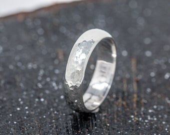 Sterling Silver Spectrum Vitae Ring, 6mm Wide, D Shape Profile, Hand Embossed Silver Wedding Rosing, Thumb Ring, Chunky, Unisex, Minimalist