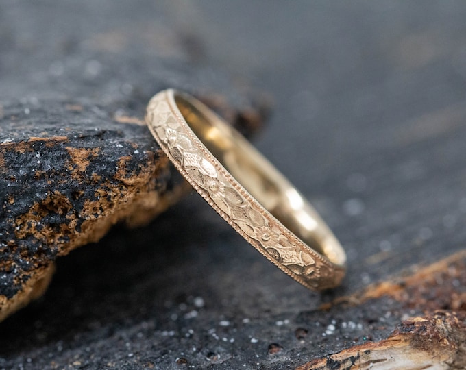 Quatre  Ring, 9ct Yellow Gold, 4 Petal Flower Pattern, Unique Wedding Ring, Victorian Inspired Gold Ring, Floral Design, Handmade to Order