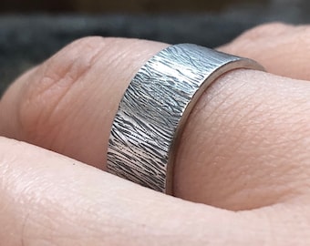 Solid Sterling Silver hand carved band, tree bark ring, sterling silver rustic ring, Handmade hand textured ring, mens ring, unisex ring