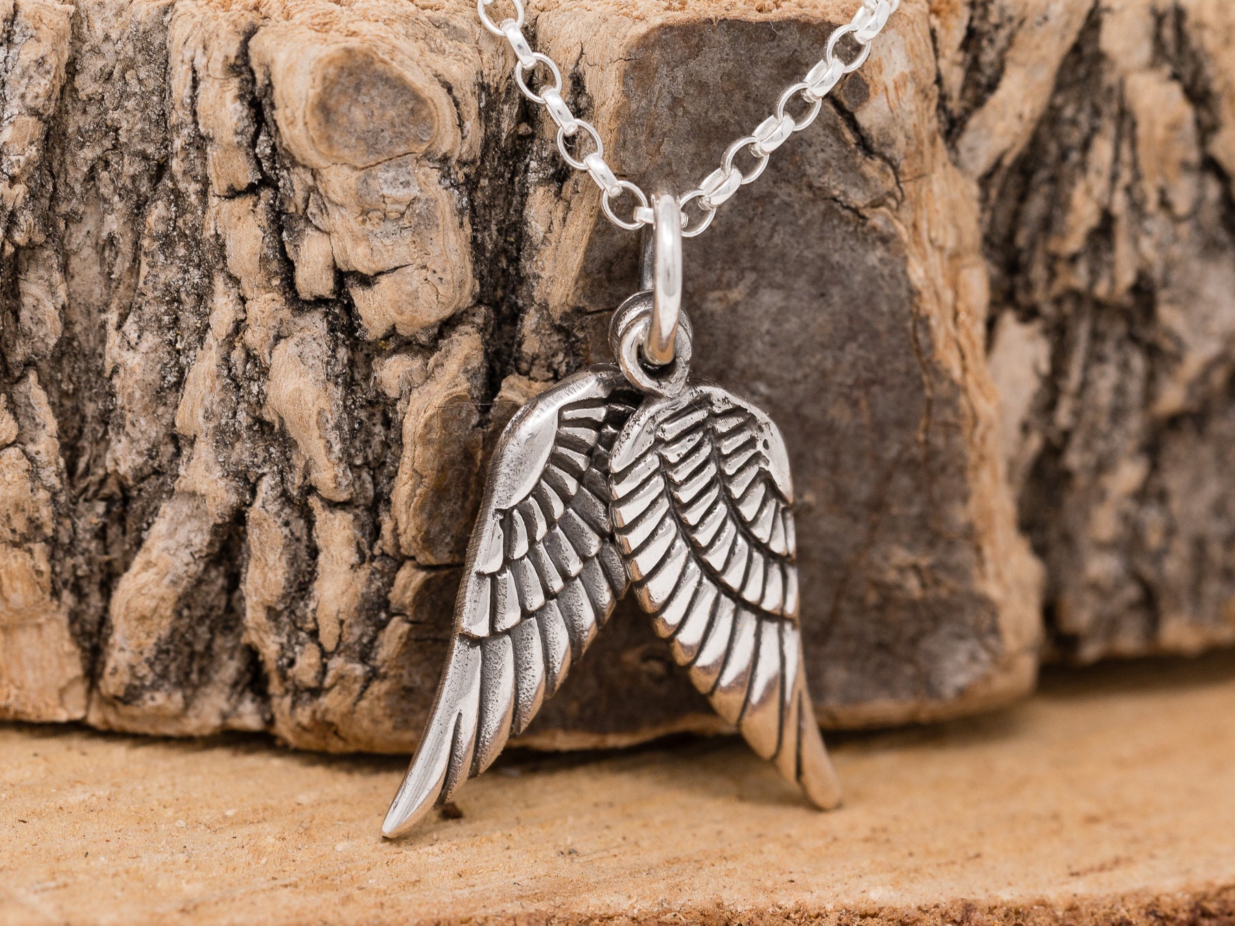 Sterling Silver Embraced Angel Wings Pendant Necklace, Angel Wing