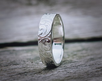 5mm Solid 9ct White Gold Swirl Wedding Ring, Elegant Wedding Ring for Her, Unique Bridal Jewelry, Handmade Wedding Ring, Heirloom Ring
