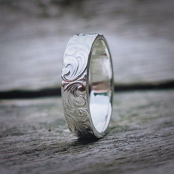 5mm massiv 9 Karat Weißgold Swirl Hochzeit Ring, elegante Ehering für Sie, einzigartigen Brautschmuck, handgemachte Ehering
