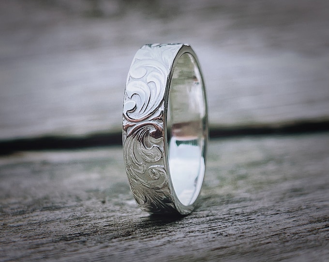 5mm Solid 9ct White Gold Swirl Wedding Ring, Elegant Wedding Ring for Her, Unique Bridal Jewelry, Handmade Wedding Ring, Heirloom Ring