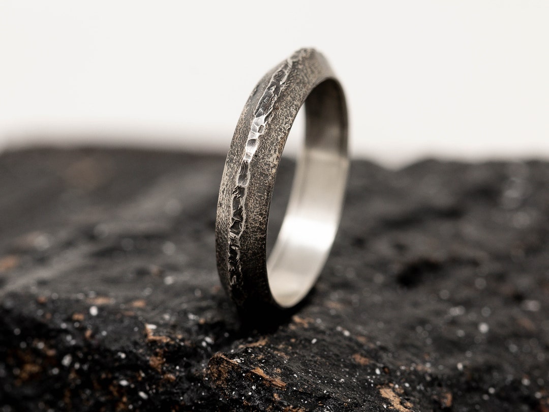 Sterling Silver Hammered Rustic Ring Mens Ring Triangle Etsy