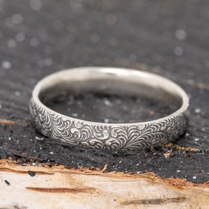 Nami Ring, in Sterling Silver, 3.5mm Wide, Ocean Wave Inspired Band, Ukiyo-e Art Design, Handmade, Delicate, Artisan, Made to Order