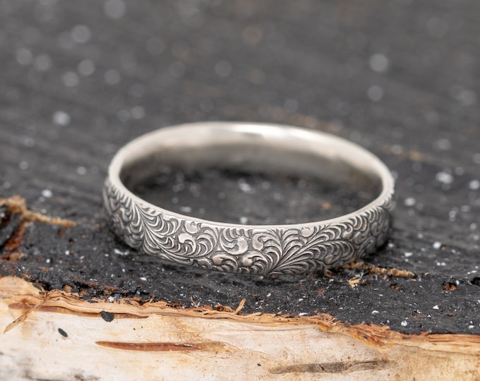 Nami Ring, in Sterling Silver, 3.5mm Wide, Ocean Wave Inspired Band, Ukiyo-e Art Design, Handmade, Delicate, Artisan, Made to Order