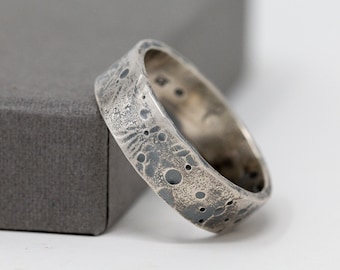 Amor Aeternus Ring, Sterling Silver, 6mm Wide, Celestial, Cosmic Inspired Ring, Eternity Ring, Unique, Rustic, Reticulated, Artisanal