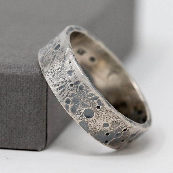 6mm Sterling Silver Celestial Ring, Rustic Ring, Unisex Silver Ring, Celestial Ring, Textured Ring, Mens Ring, Thumb Ring, Gift for Him