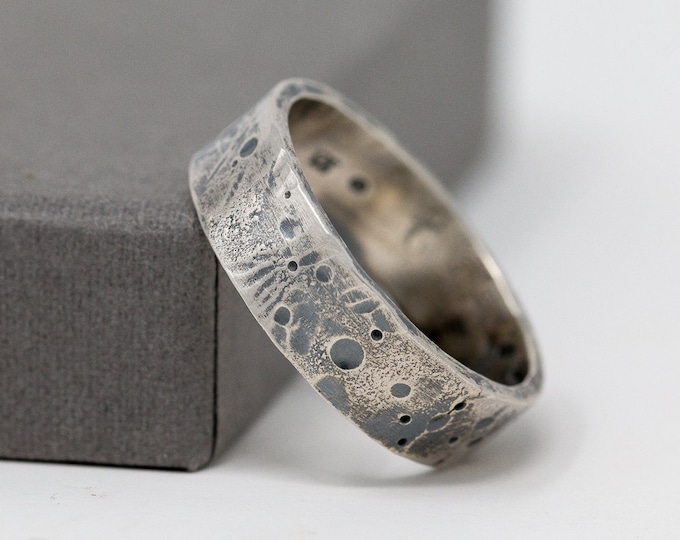 6mm Sterling Silver Celestial Ring, Rustic Ring, Unisex Silver Ring, Celestial Ring, Textured Ring, Mens Ring, Thumb Ring, Gift for Him