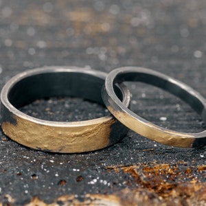 Sterling Silver & 24K gold Keum Boo Ring Set, Matching Rings, Unique Wedding Ring Set, Handmade Wedding Bands, Promise Ring Set image 4