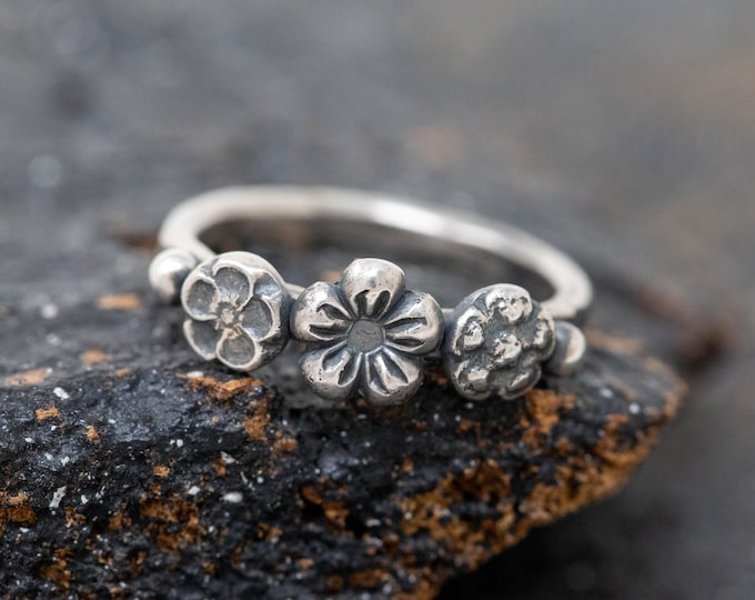 Sterling Silver Flower Wreath Ring: Handmade Botanical Wedding Band