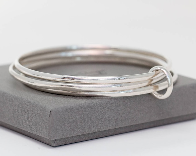 Unio Trina Bangle Set, in Solid Sterling Silver, Minimalist English Handmade Trio Bangle Set, Elegant, Simple, Timeless Gift