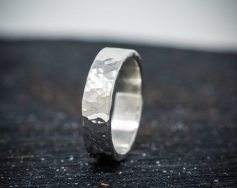 Spectrum Vitae Ring, Chunky Sterling Silver Band, 6mm Wide, Heavy Unisex Minimalist Statement Ring, Handcrafted Textured Silver Ring