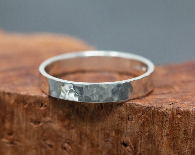 Aspectus Vitae Ring, 2mm Wide, in 9ct White Gold, Handmade White Gold Ring, Handcrafted Wedding Ring, Hammered, Delicate, Minimalistic