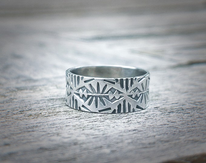 8mm Wide Chunky Sterling Silver Navajo Ring, Hand Stamped Ring Band, Handmade Ring, Unisex Ring, Rustic Ring, Stamped Ring, Mens Ring