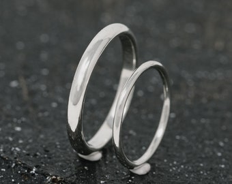 Completus Ring Set, in 9ct White Gold, 1.5mm and 3mm, Handcrafted White Gold Wedding Rings, Classic, Timeless, Minimalistic, Made to Order