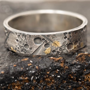 6 MM 24K Gold Keum Boo Himmlischen Ring, Silber & Gold Rustikaler Ring, Unisex Silberring, Strukturring, Herrenring, Ehering, Geschenk für Ihn