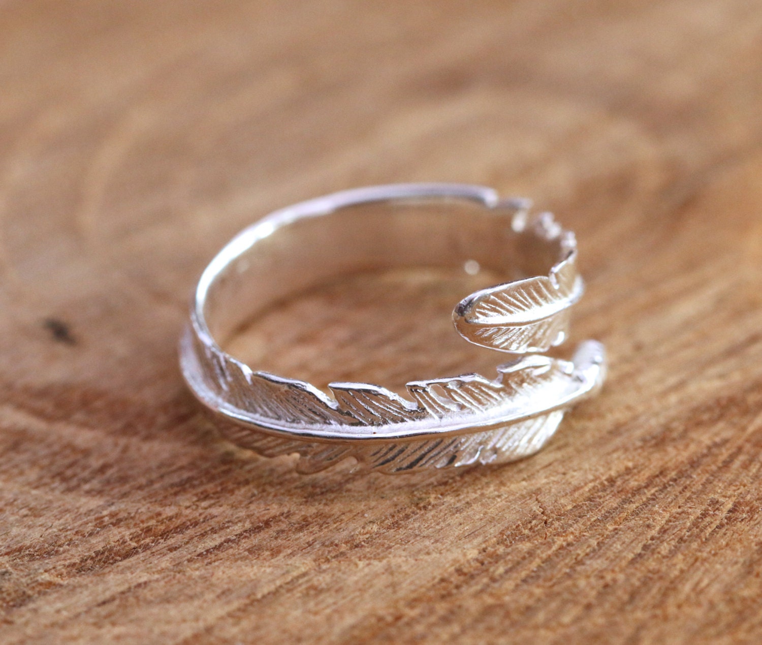 Sterling Silver Angel Feather Ring, Adjustable, U.K. Size L-R U.S. Size