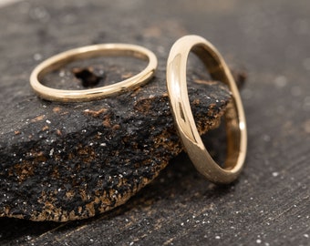 Completus Ring Set, in 9ct Yellow Gold, 1.5mm and 3mm, Handmade Gold Wedding Rings, Handcrafted Gold Ring Set, Simple, Classic, Timeless