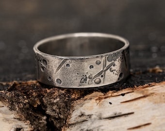 Amor Aeternus Ring, 8mm Wide, Sterling Silver, Celestial Texture Ring, Cosmic Inspired, Eternal Love Symbolic, Handcrafted, Rustic