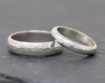 Ensemble de bague de mariage en argent sterling | Ensemble de bande de mariage en argent sterling texturé | Ensemble de bague de mariage pour elle et lui | Ensemble de bande de mariage en argent sterling