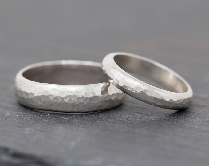 Spectrum Vitae Ring Set in Sterling Silver, 4mm and 6mm Wide, D Shape Profile, Hand Textured Couples Ring, Promise Ring, Minimalistic