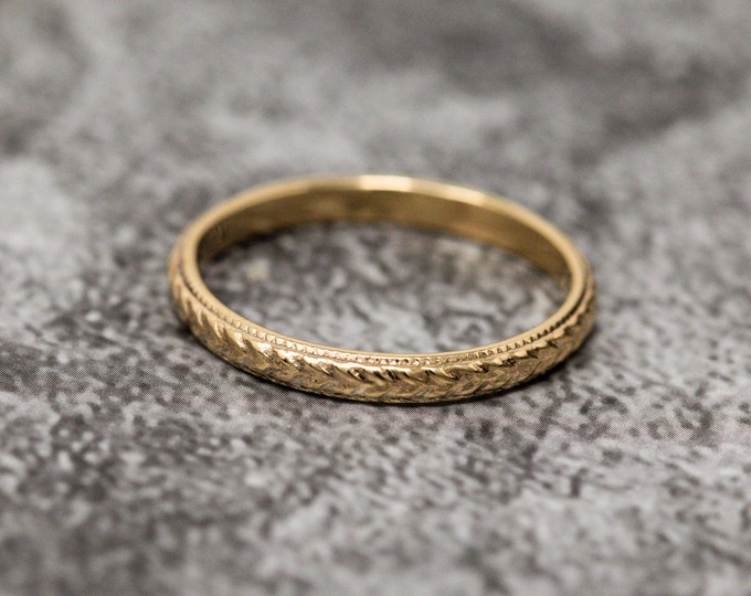 Ceres Ring, in 9ct Yellow Gold, Handcrafted Wheat Patterned Ring, Handmade Gold Wedding Ring, Simple, Classic, Made to Order