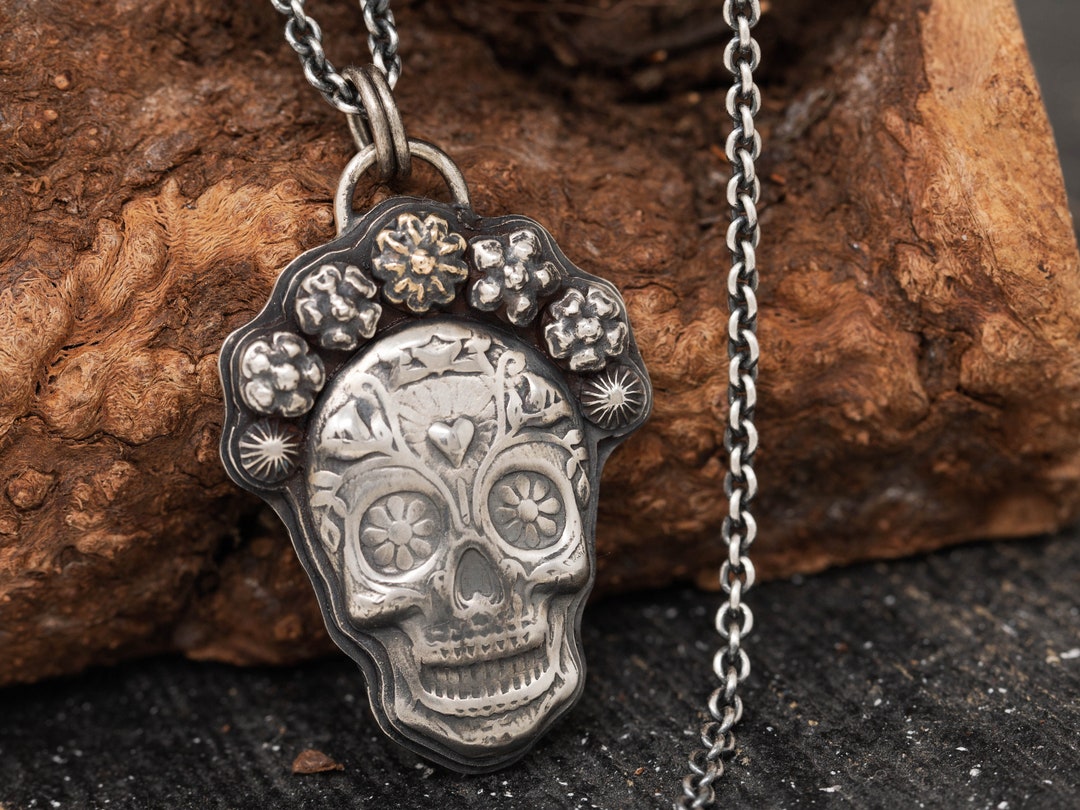 La Catrina シュガースカルペンダント、ハンドメイドスターリング 