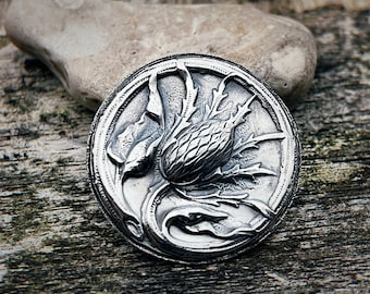 Braonach Thistle Brooch, Handmade Sterling Silver, 30mm, Wild Elegance, OOAK Winter Pin