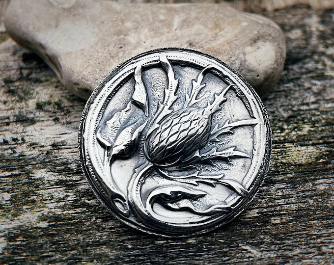 Braonach Thistle Brooch, Handmade Sterling Silver, 30mm, Wild Elegance, OOAK Winter Pin