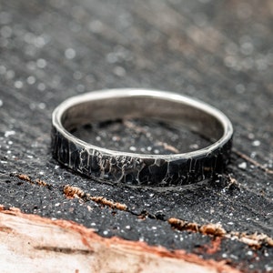 4mm Wide Iter Ring, in Sterling Silver, Oxidised Hand Patterned Ring, Handcrafted Textured Ring, Unique Silver Ring for Daily Wear