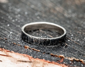 Iter Ring, 4mm Wide, in Sterling Silver, Handmade Rustically Embossed Ring, Minimalistic, Oxidised, Unisex, Artisan, Made to Order