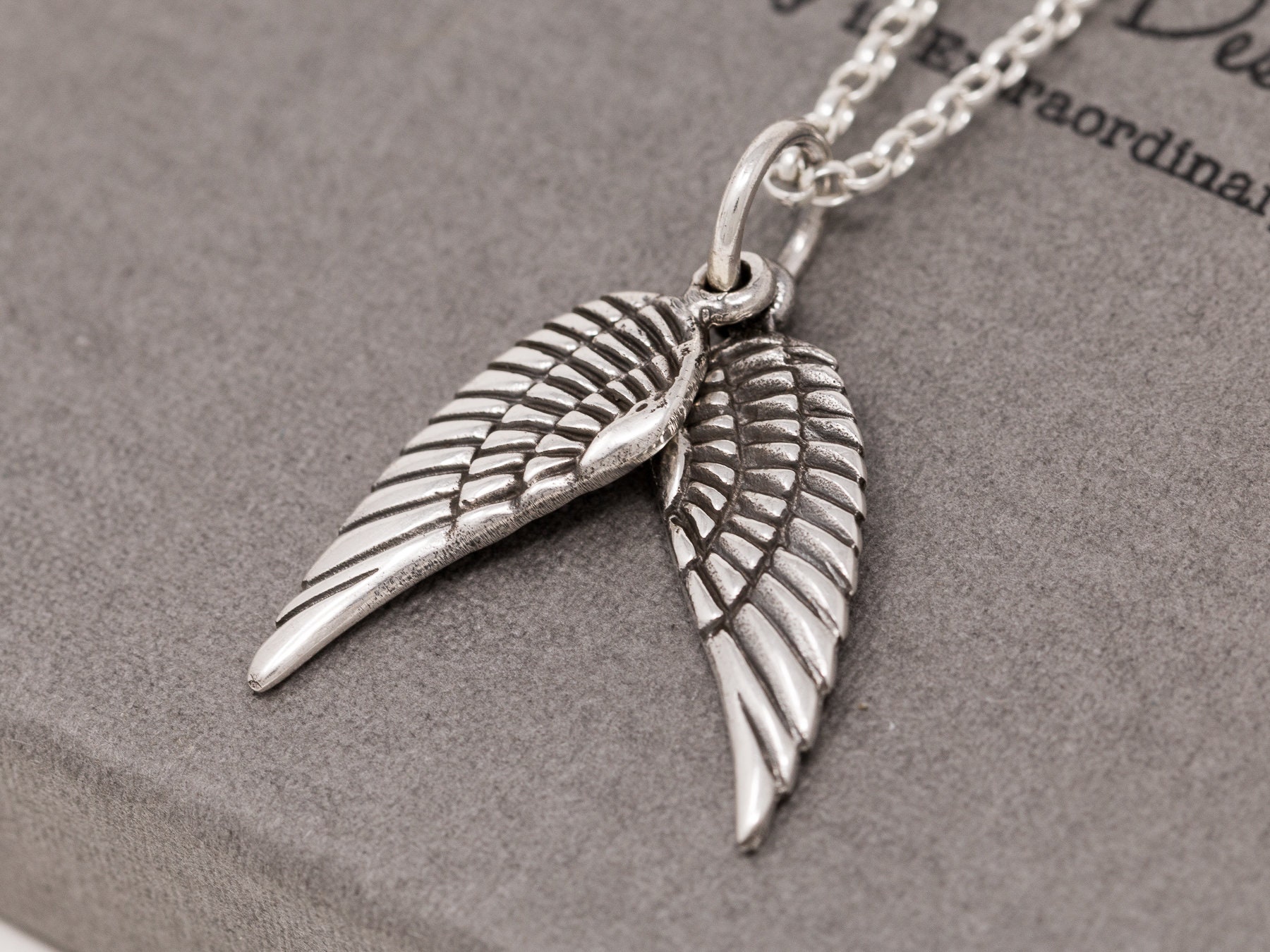 Sterling Silver Embraced Angel Wings Pendant Necklace, Angel Wing