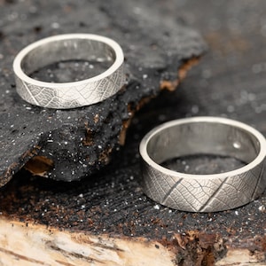 Subtextus Ring Set the Contrast Version, Leaf Skeleton Pattern Ring Set, Botanical Inspired, Promise Ring, Couples Ring, Handmade