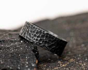 Aeterna  Memoria Ring, in Sterling Silver, 8mm Wide, Hand Carved Textured Ring, Rustic, Indented, Oxidised, Minimalist, Custom Made