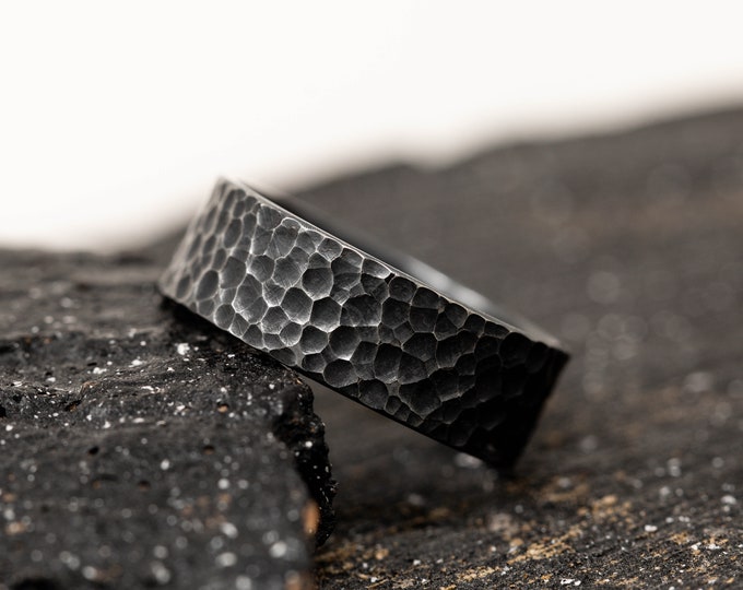 Aeterna  Memoria Ring, in Sterling Silver, 8mm Wide, Hand Carved Textured Ring, Rustic, Indented, Oxidised, Minimalist, Custom Made