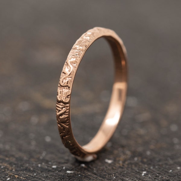 Solid 9ct Rose Gold Wedding Band, Rose Gold Floral Ring, Rose Gold Patterned Ring, Gold Floral Wedding Ring, Gold Flower Ring, Gift for Her