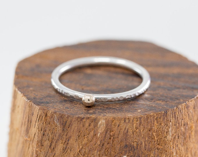Solis Dot Ring, Minimalist Sterling Silver and 9ct Yellow Gold Dot Signet, Simple Stacking Ring, Dainty Mixed Metal Jewelry
